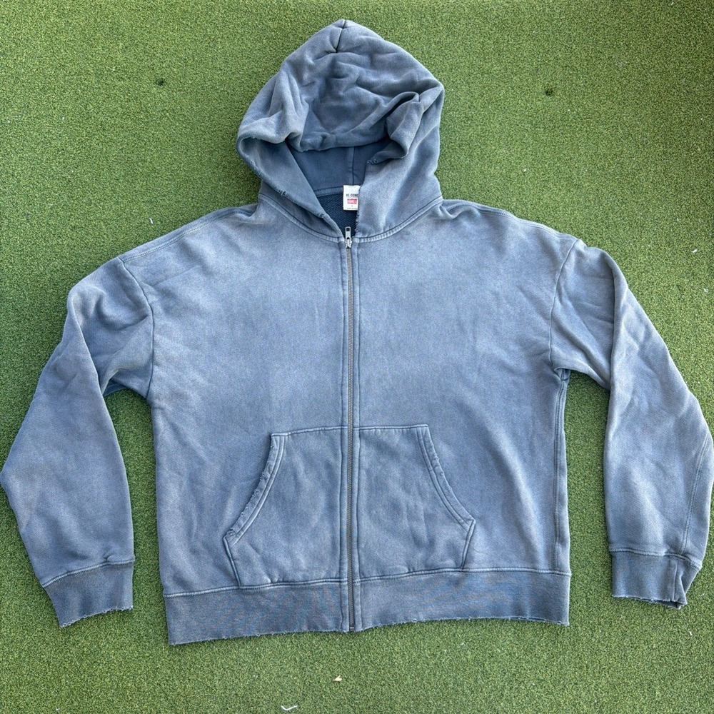 Hanes Re/Done Sun Faded Black Distressed Hoodie - Small Full Zip